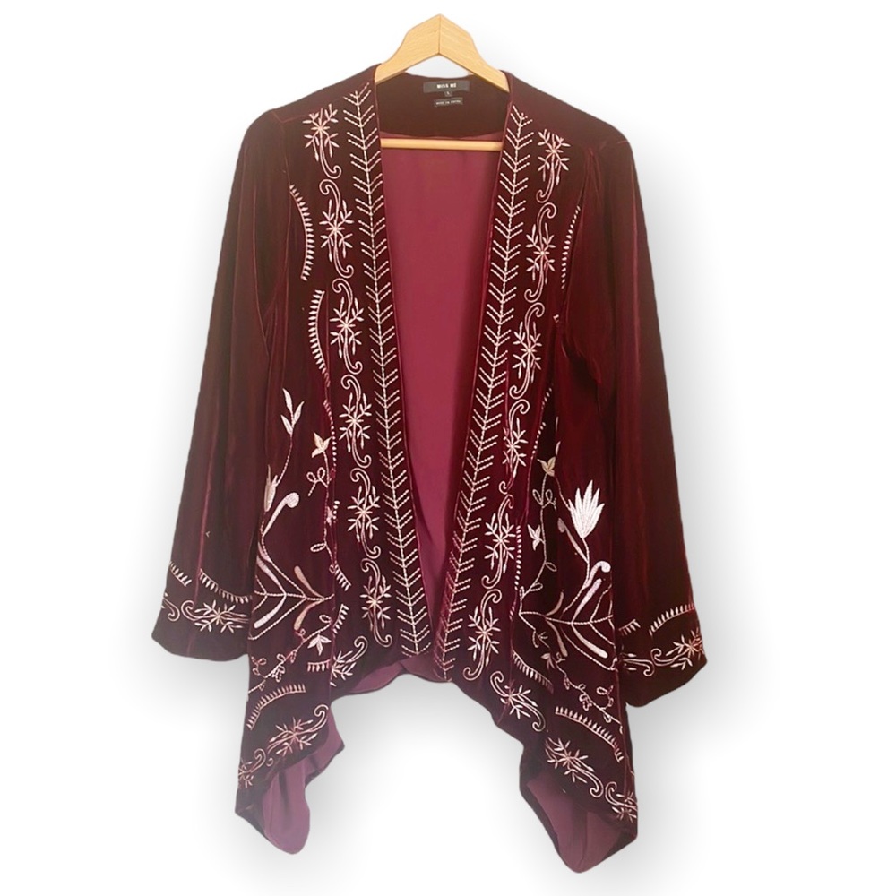 miss me embroidered velvet kimono jacket